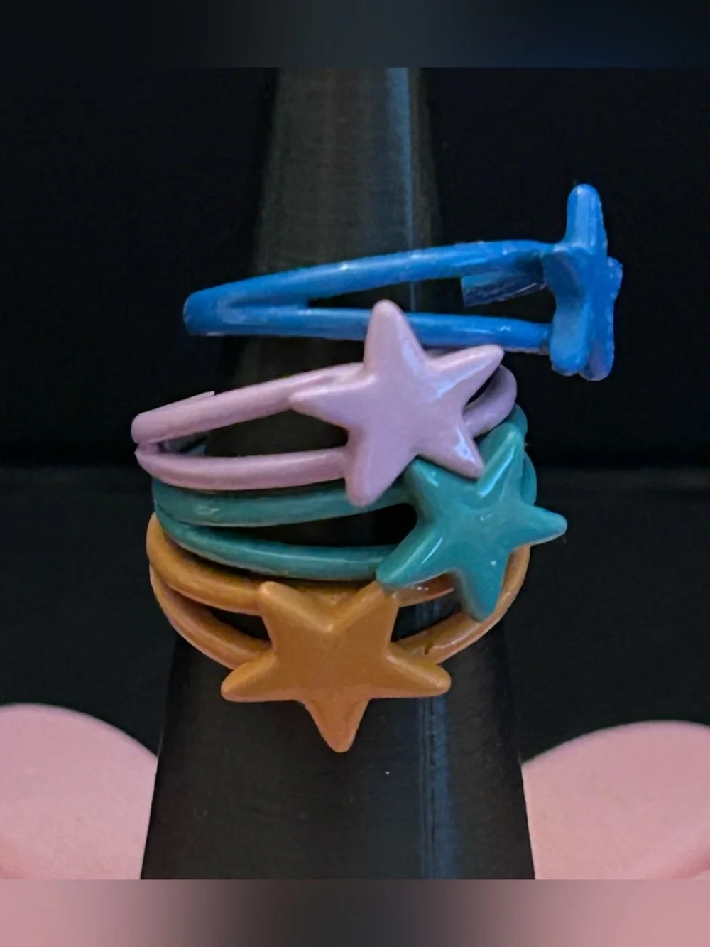 Kids Star Stackable Adjustable Rings Set of Four in Blue, Purple, Teal, Tan